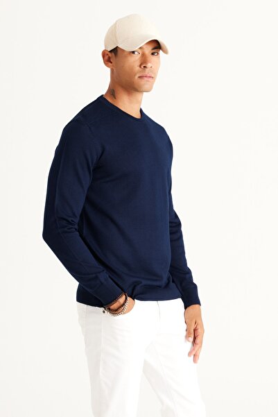 ALTINYILDIZ CLASSICS Erkek Lacivert Yünlü Standart Fit Normal Kesim Bisiklet Yaka Triko Kazak