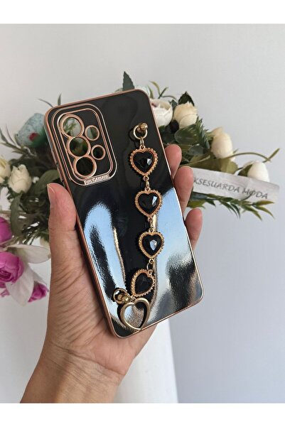 Aksesuarda Moda Samsung A73 Uyumlu Kalp Taşlı El Geçmeli Lazer Kesim Kılıf