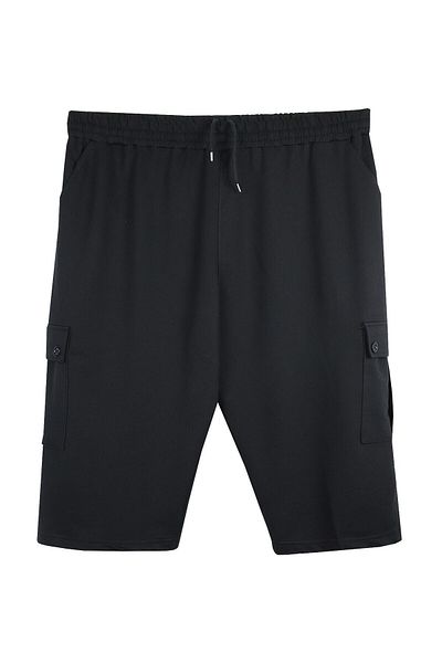 marufshop Ανδρική τσέπη Cargo Plus Size Χτενισμένη Βαμβακερή Κάπρι Μαύρο