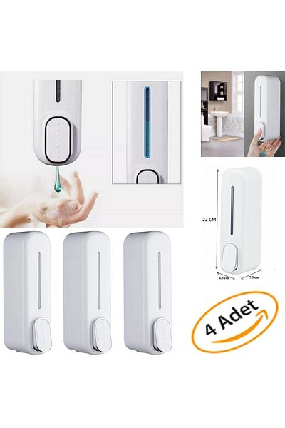 mrtbilisim 4 Pieces Wall Mountable Bathroom 350ml Soap Dispenser Shampoo Liquid Soap Bottle White Push-on Model