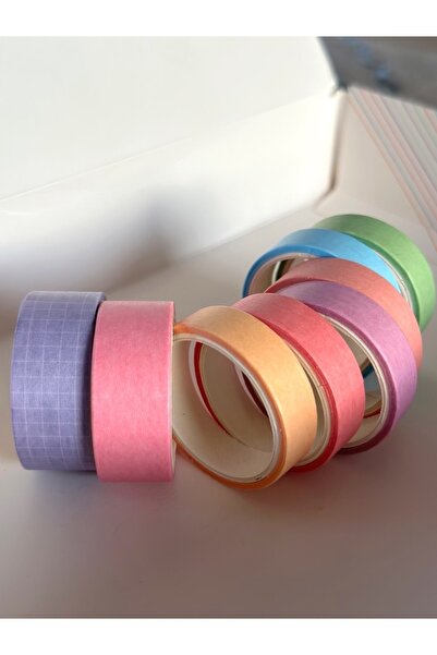 Padme studio 8’li Washi Lux Bant/Dekoratif Kağıt Bant | Light Color (1cmX3mX6...