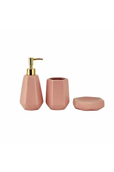 Karaca Home Σετ αξεσουάρ μπάνιου Pink Ruby 3 τεμαχίων Ροζ κεραμικό 3 τεμαχίων
