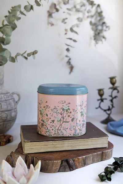 EVLE Er004-1g Botanica Pink Patterned Oval Metal Storage Container 11x15 Cm