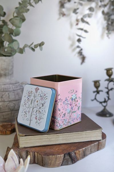 EVLE Er024-1g Botanica Pink Patterned Square Metal Storage Container 12x12 Cm