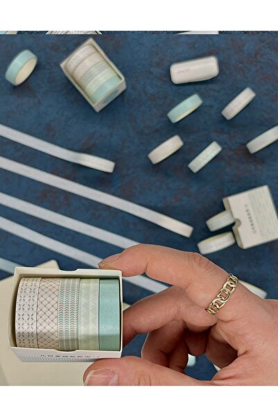 Kağıt Gemi Dükkan Geometrik Desenli Retro 5'li Washi Bant Set(5*2m)/Masking Tape/Desenli Bant/Bullet Journal