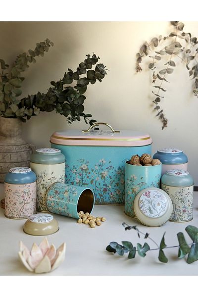EVLE 7-Piece Botanica Erb01u2 Oval Bread Box Set