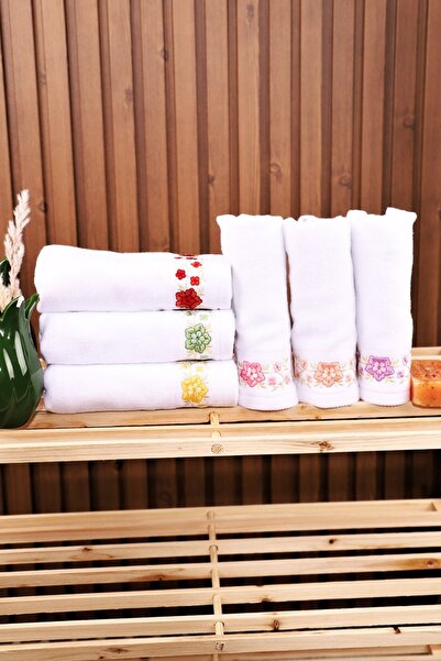 morlimon Özdilek Hale Beyaz Desenli 6'lı Çantalı Havlu 30x50