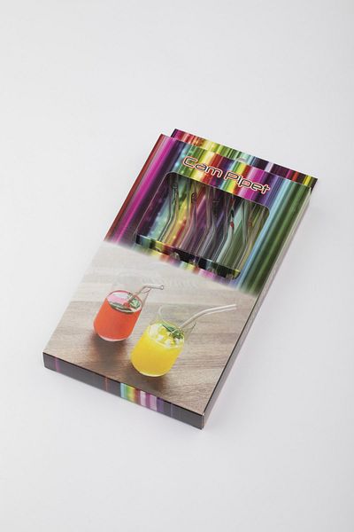 CAMBURADA CAMGEN Glass Straw Valentine's Day Special Printed Figured 8*200 Mm Curved Transparent 6-Piece Brush Set