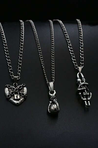 Dukkanka Set of 3 Motif Silver Color Necklaces
