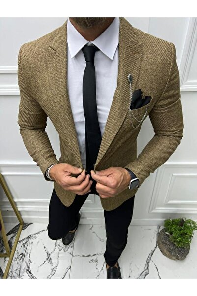 leonmen Italyan Stil Slim Fit Dar Kesim Ceket Yelek
