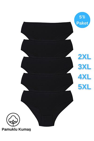 Lüx İpek Large Size Solid Color Patternless Women's Panties Pack of 5