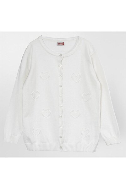 Minora Girl's Knitwear Heart Pompom Cardigan Bone 3-10 years