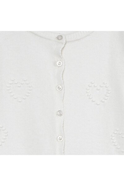Minora Girl's Knitwear Heart Pompom Cardigan Bone 3-10 years