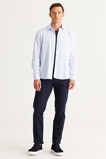 ALTINYILDIZ CLASSICS Erkek Açık Mavi Slim Fit Dar Kesim Klasik Yaka %100 Pamuk Armürlü Gömlek