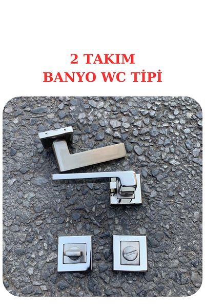 ARON (7 SETS) Sofuoğlu Anka Stainless Nickel Satin Square Rosette (3 in 1 SET) Door Handle (5 ROOMS / 2 BATHROOMS WC)