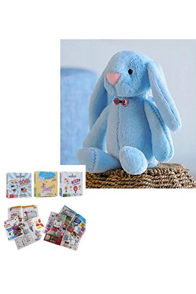 Solemia Uyku Arkadaşım PAPYONLU Uzun Kulak 65 cm Peluş Tavşan ve Eğitici Eğlenceli Etkinlik SETİ