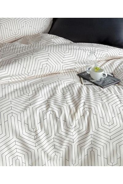 İssimo Home Strada White Double Cotton Satin Duvet Cover Set