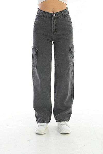 Trn JNS Pantaloni de jeans cu talie super înaltă din lycra, largi, fără buzunar la spate