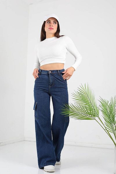 Trn JNS Pantaloni de jeans cu talie super înaltă, albastru închis, cu buzunar la spate, în lycra