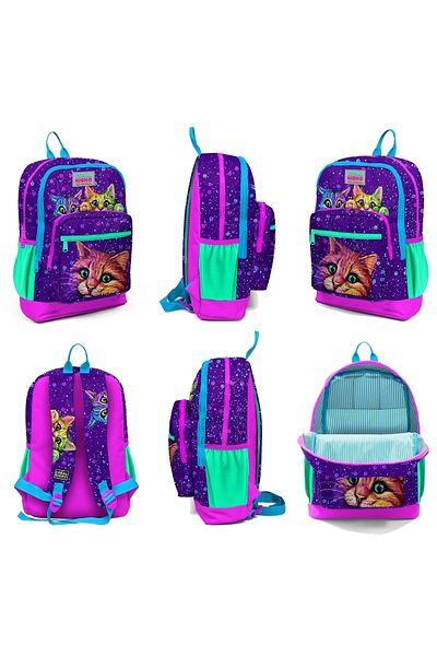 Coral High Suport pentru stilouri pentru prânz cu 4 compartimente cu model de pisici pentru școală - Set de 3 23732