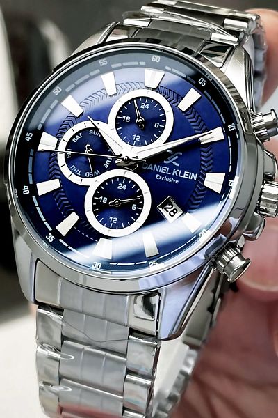 Daniel Klein Exclusive Men's Wristwatch 3 Atm Waterproof Silver Color Steel Strap + Natural Stone Bracelet Wlg216
