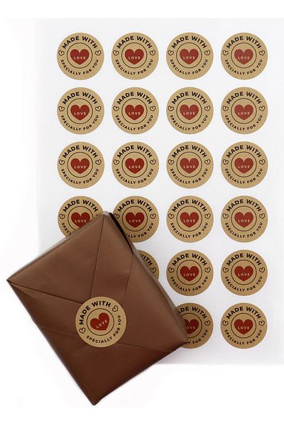 reprodesign Made With Love Printed Kraft 4 Cm Round Sticker 24 Pieces No:13