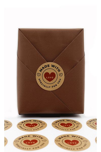 reprodesign Made With Love Printed Kraft 4 Cm Round Sticker 24 Pieces No:13
