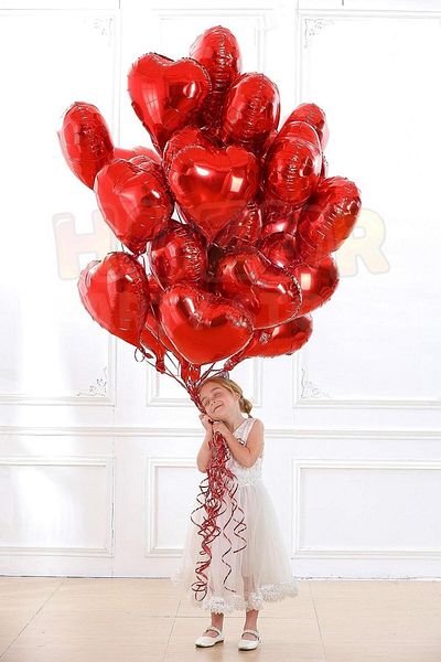 Huzur Party Store Red Color Heart Foil Balloon 45 Cm 18 inch Shiny Helium Compatible Concept Party Birthday Balloon