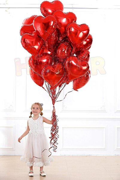 Huzur Party Store Kırmızı Renk Kalp Folyo Balon 45 Cm 18 inç Parlak Helyuma Uyumlu Konsept Parti Doğum Günü Balonu