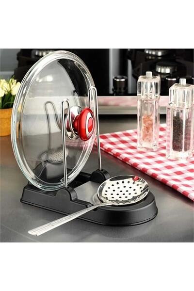 Asey Home Kapak Ve Kepçe Standı Tencere Kapak Tutucu Siyah