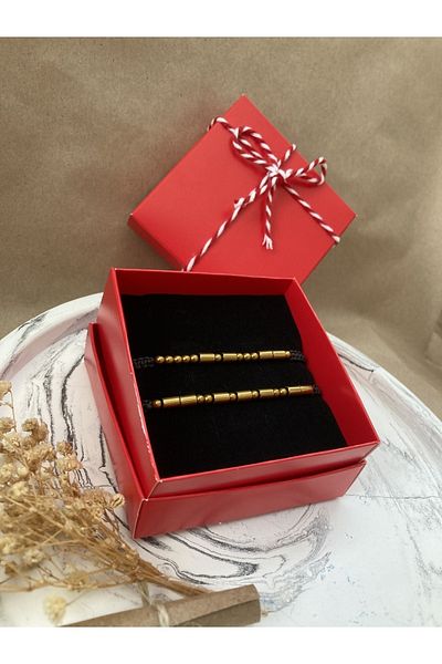AidaAstrid Hematite 2-Piece Natural Shiny Gold Morse Alphabet Bracelet Couple Lover Bracelet Braid Gift Boxed