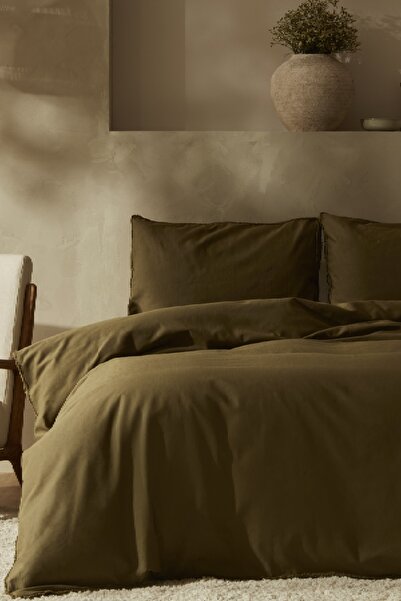 Karaca Home Σετ Παπλωματοθήκη Μονό Λινό Γύρη Χακί