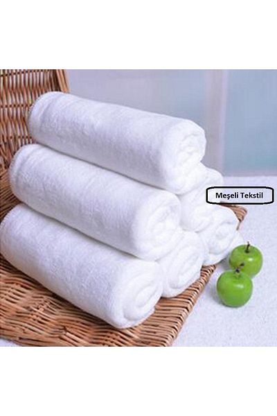 MEŞELİ TEKSTİL 6 Pieces White Hotel Bath Towel Battal 90x150 Cm Economic