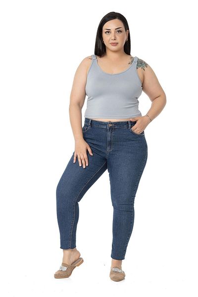 DISENTIS MODEST Plus Size Straps Gathered Draped Crop Gray Body