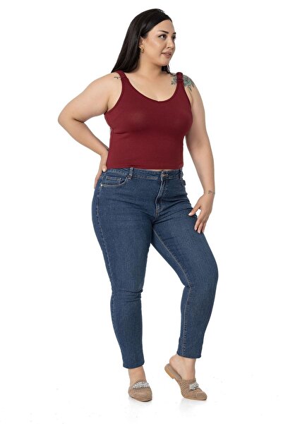 DISENTIS MODEST Plus Size Straps Gathered Draped Crop Claret Red Body