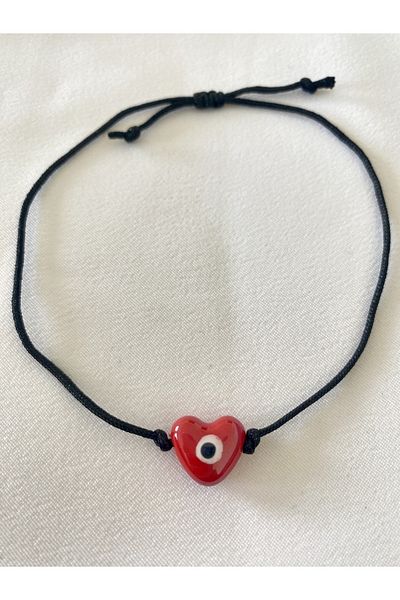 BeryDenz Black rope Anklet with a red heart