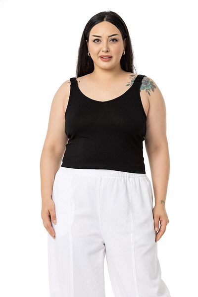 DISENTIS MODEST Plus Size Straps Gathered Draped Crop Black Body