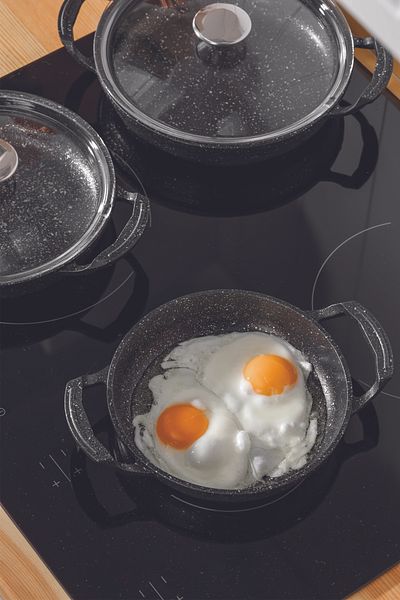 FİTHOME 3-Piece Glass Lid Can Enter The Oven Granite Casting Pan Set 18-20-22 CM