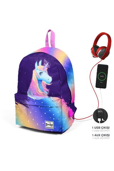 Coral High Renkli Unicorn Desenli Sırt Çantası Okul ve Günlük