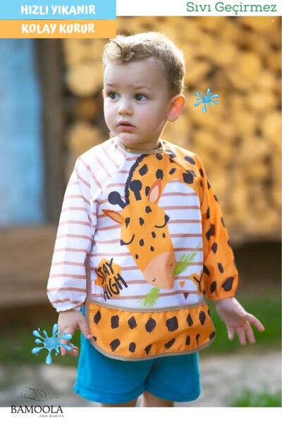 Bamoola Giraffe Patterned Long Sleeve Baby Food Bib