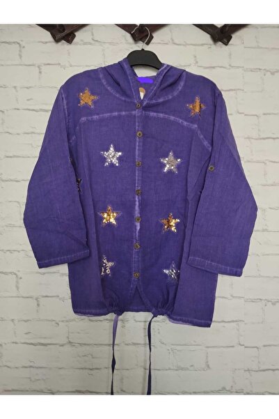 anne moda ankara Світла куртка/карigan з капюшоном, з блискітками, зі зоряним візерунком, шістьма шнурівками та рукавами-крилами.