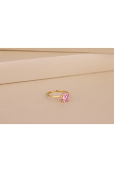 Akgül Silver Pembe Turmalin Zirkon Tektaş Altın Kaplama Gümüş Yüzük