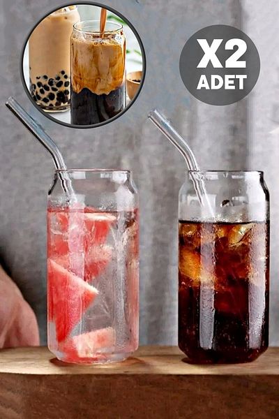 Tilbe Home طقم مكون من قطعتين من أكواب الكولا على شكل علبة مع شفاطات وحليب وشاي وقهوة وكوب تقديم الماء من البورسليكات