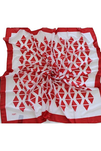 Hint İpek 140x140 وشاح شال قطني منقوش هندسيًا باللون الأحمر