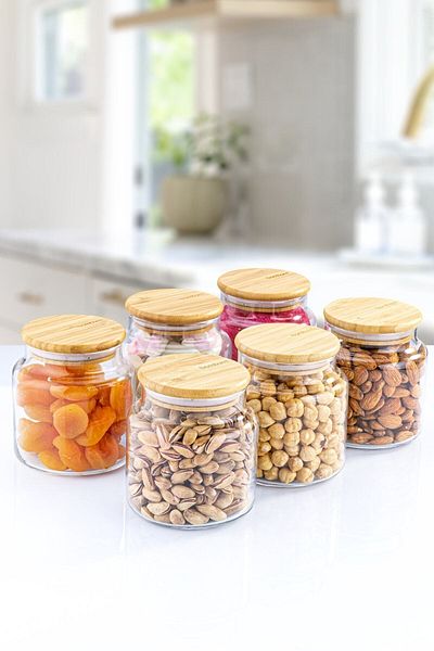 Bambum Zone - 6-Piece Glass Storage Container 600ml with Vacuum Bamboo Lid