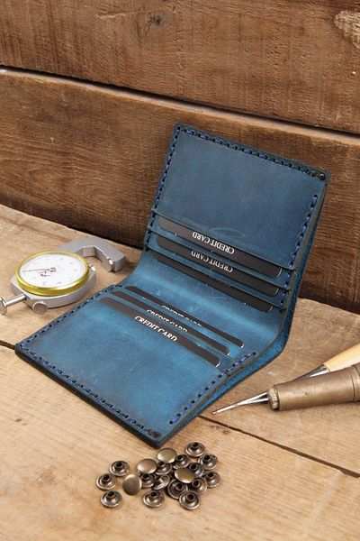 New Coast Leather 1900's Мъжки портфейл от естествена кожа, 100% ръчно изработен, тюркоаз