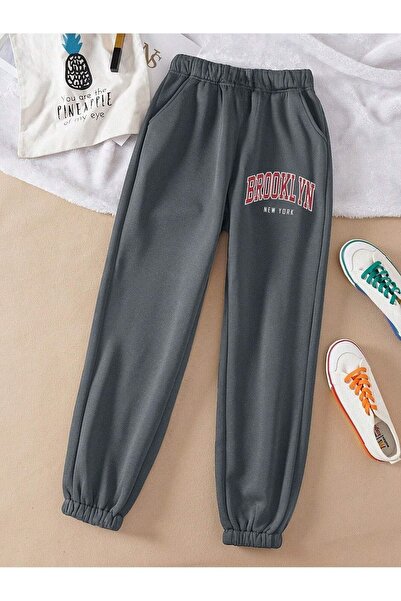 DUBU BUTİK Brooklyn Sweatpants Jogger - Smoke Printed Rubber Leg High Waist