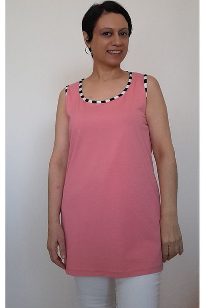 Mertcan Butik Pink Thick Strap Combed Cotton T-Shirt with Piping Detail