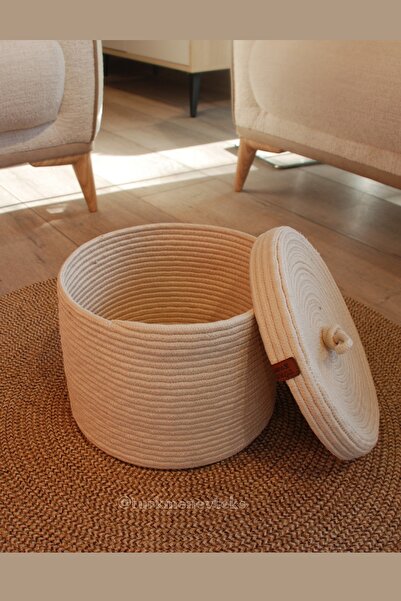 Türkmen Ev Tekstil Jüt,hasır ,kapaklı Sepet, Mutfak Sepeti ,düzenleyici, Deko...