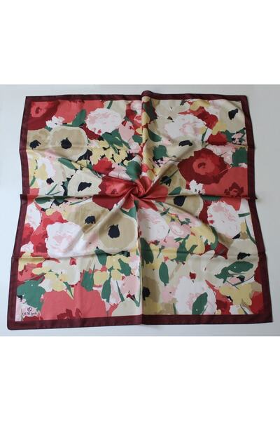 QUM İPEK Cvetni dezen Pamuk Šal - Bordo crvena